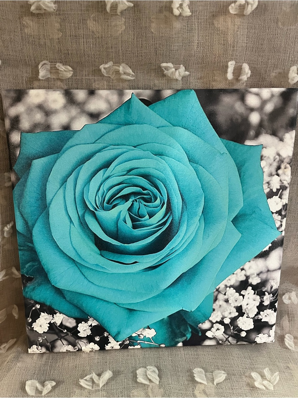 Teal Rose Wall Art Canvas